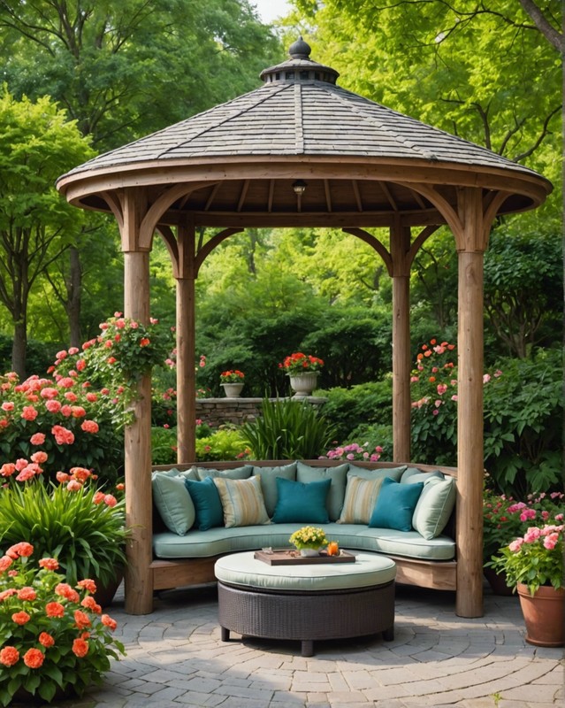 Curvy Gazebo with Built-In Benches and Pillows