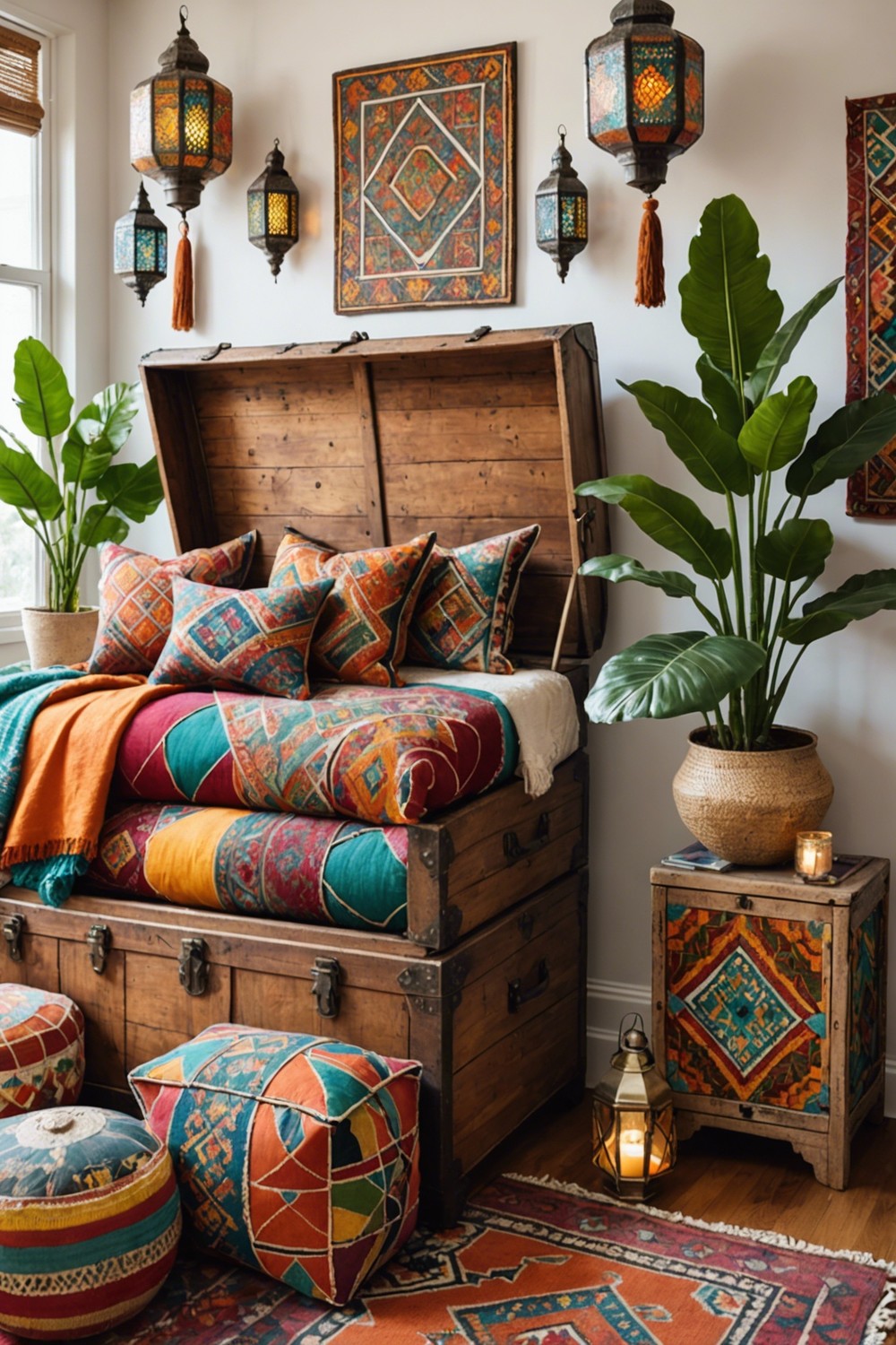 Decorative Storage Trunks with Moroccan-Inspired Tiles