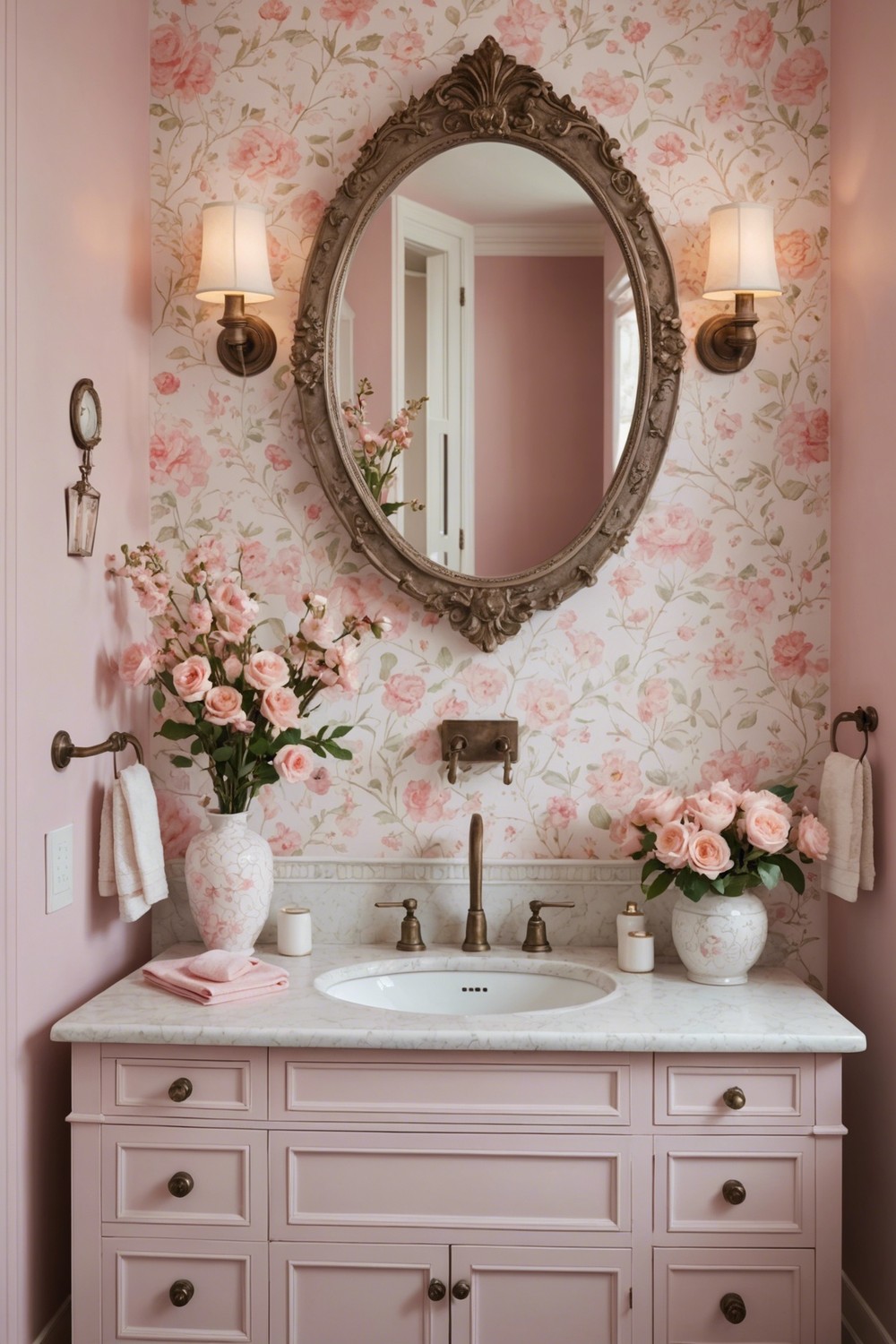 Delicate Darlings: Dainty Pink Floral Bathroom Decor