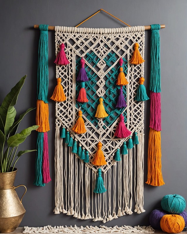DIY macrame wall hanging with colorful tassels