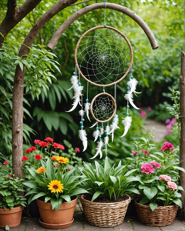 Dreamcatcher Garden with Baskets and Feathers