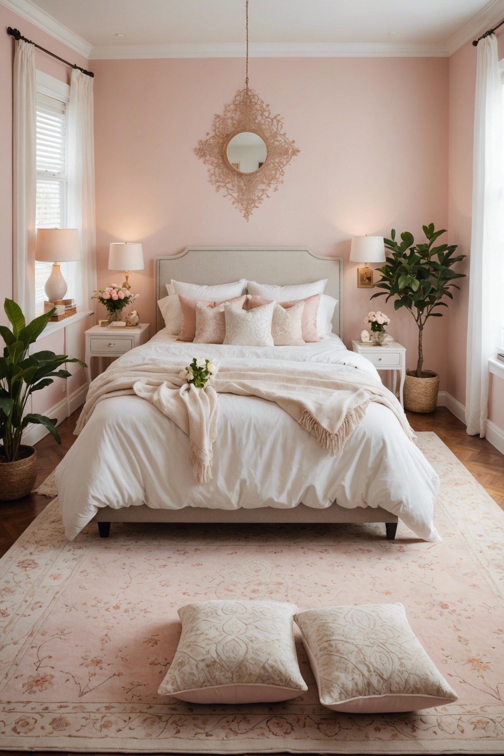 Dreamy Sanctuary: Soft Pinks and Whites with Floral Accents