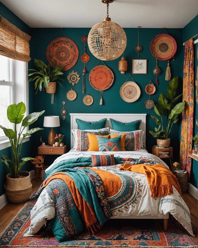 Eclectic Boho Bedroom with Mismatched Patterns and Colors