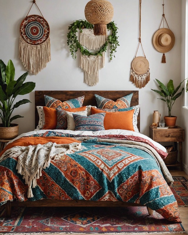 Eclectic Boho Bedroom with Patterned Bedding