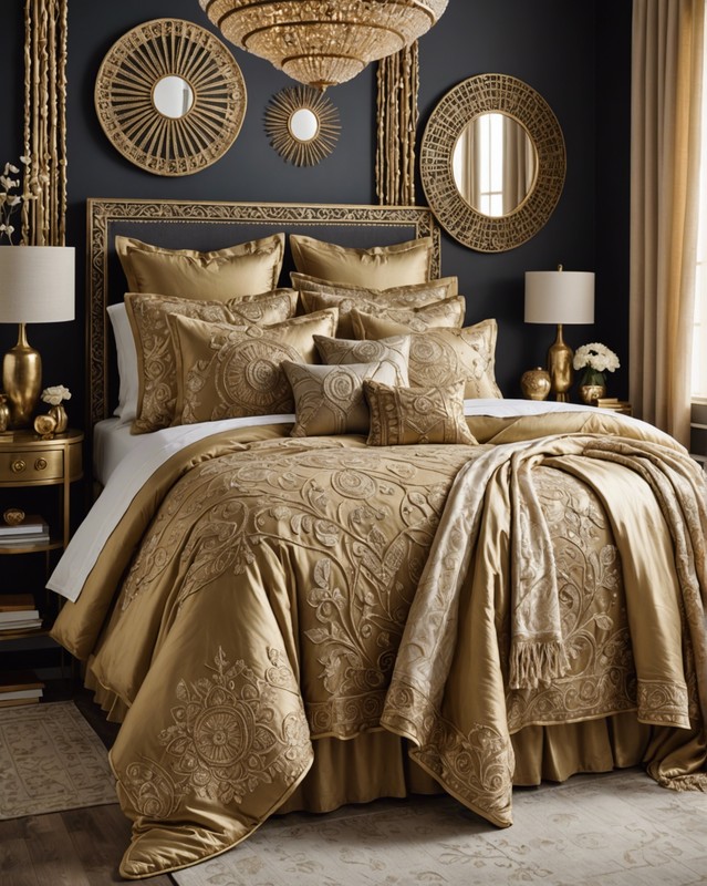 Embroidered Bedding with Gold Accents