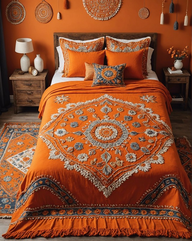 Embroidered Orange Blanket
