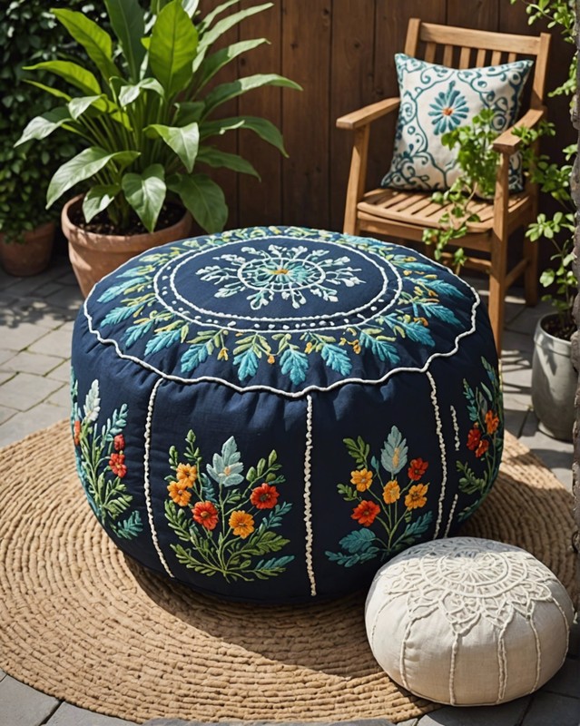 Embroidered Pouf Patio