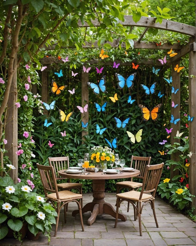 Enchanted Garden Dining Area with Butterflies and Flowers