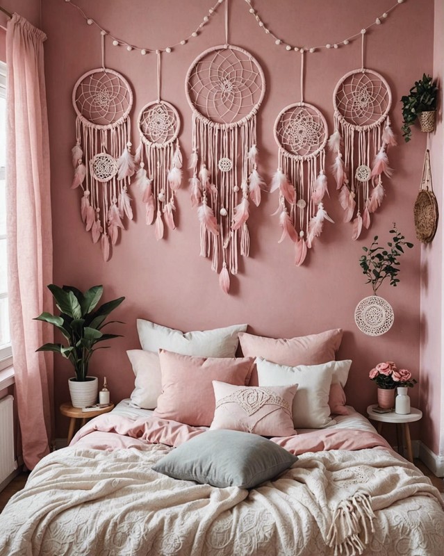 Ethereal Pink Boho Bedroom with Dream Catcher