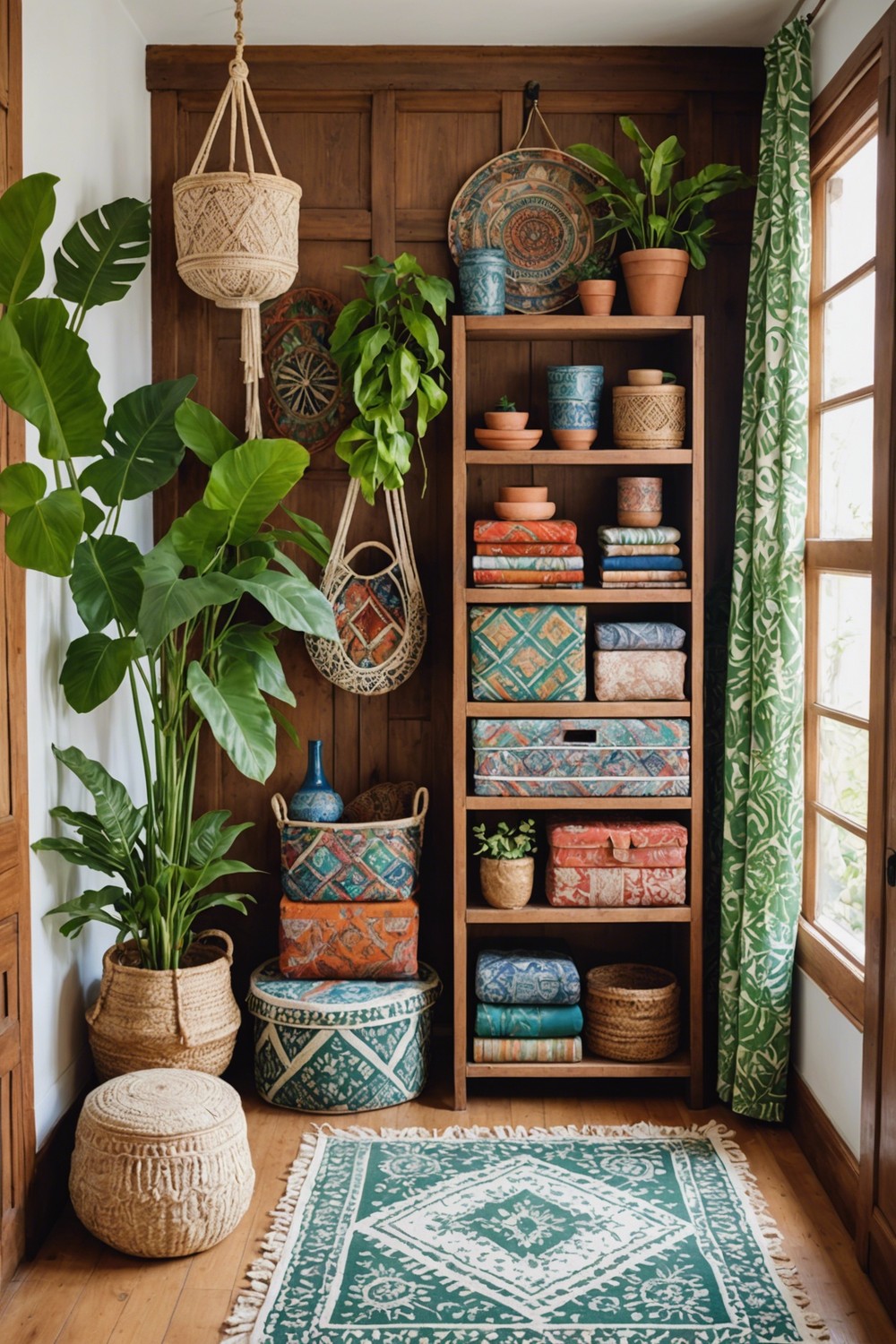 Fabric-Covered Storage Boxes with Boho Patterns