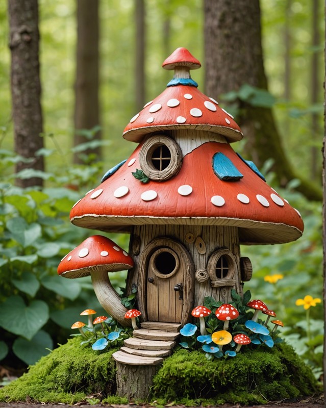 Fairy-Tale Mushroom Birdhouse with Whimsical Details