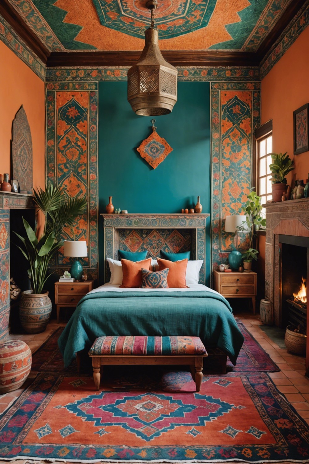 Fireplace-centric with Moroccan Tiles: