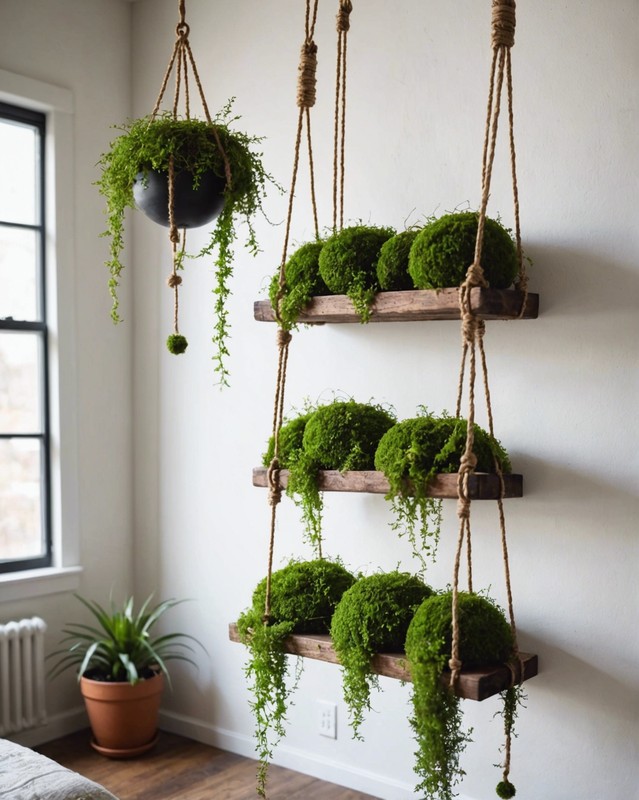 Floating Shelf with Hanging Moss Balls