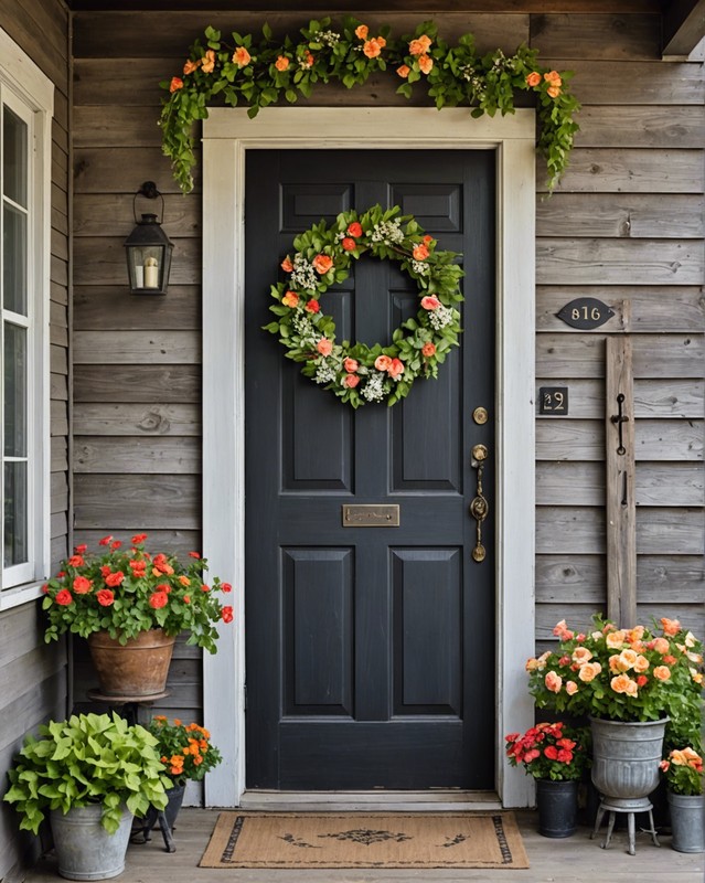Floral Wreath on Old Wooden Door