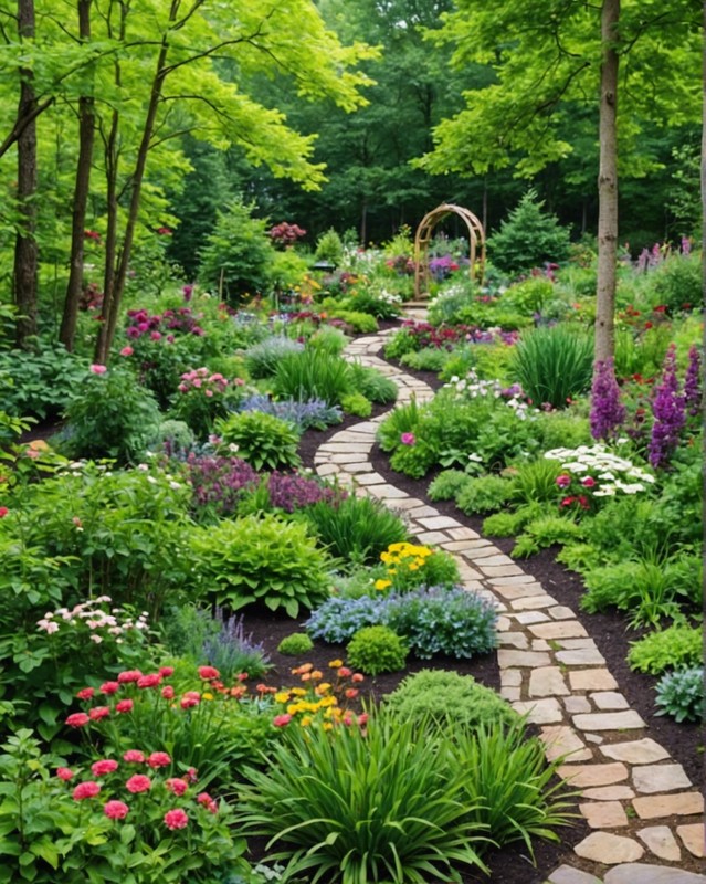 Free-Form Garden with Curved Beds and Winding Paths