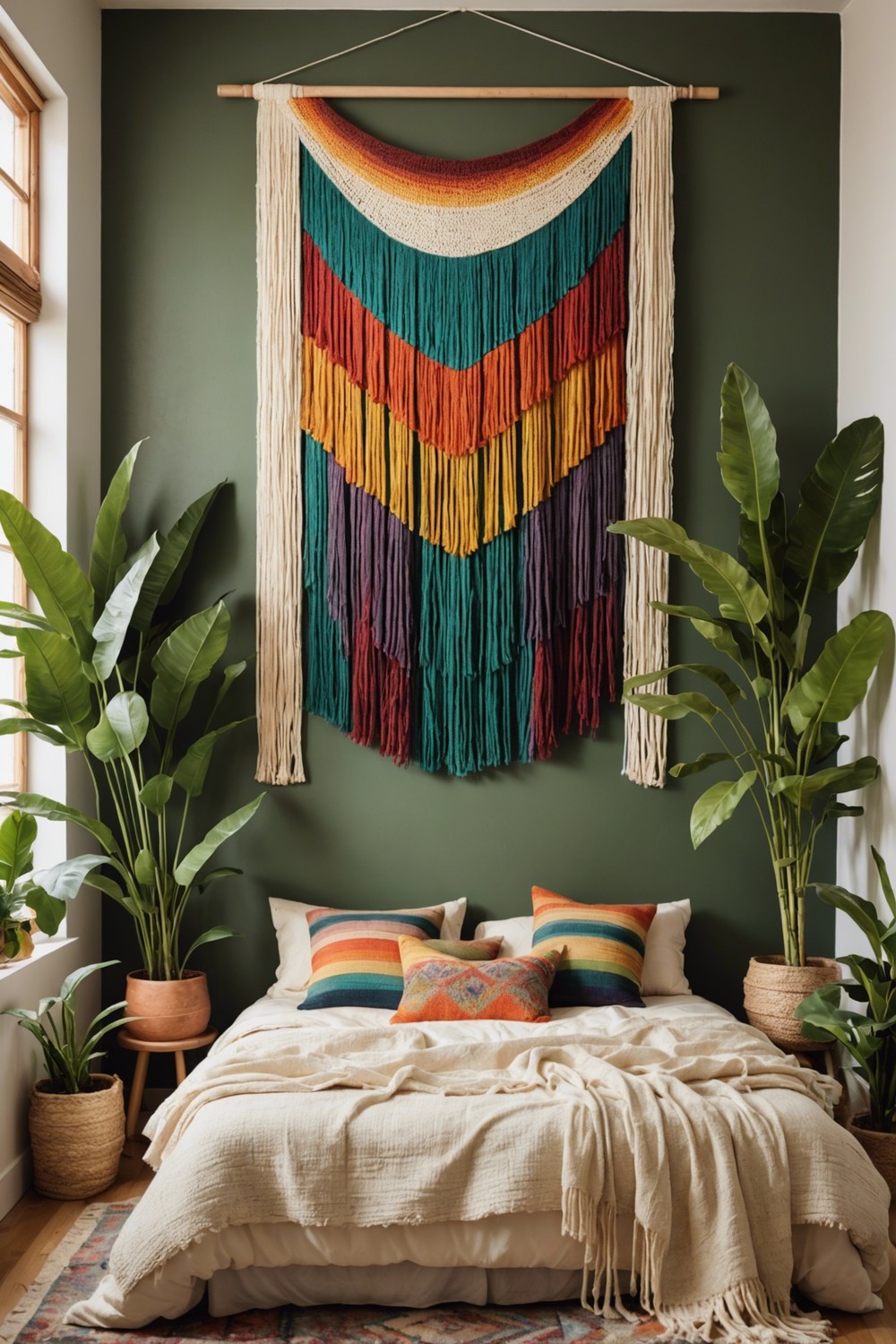 Fringed Wall Hangings with Rainbow Yarn