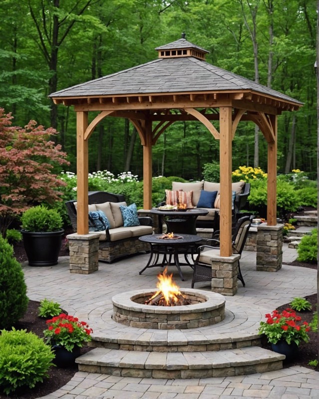 Garden Gazebo with a Fire Pit and Seating Area