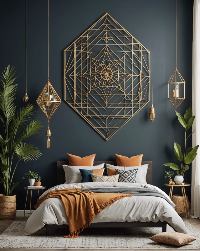 Geometric wall art with metallic accents