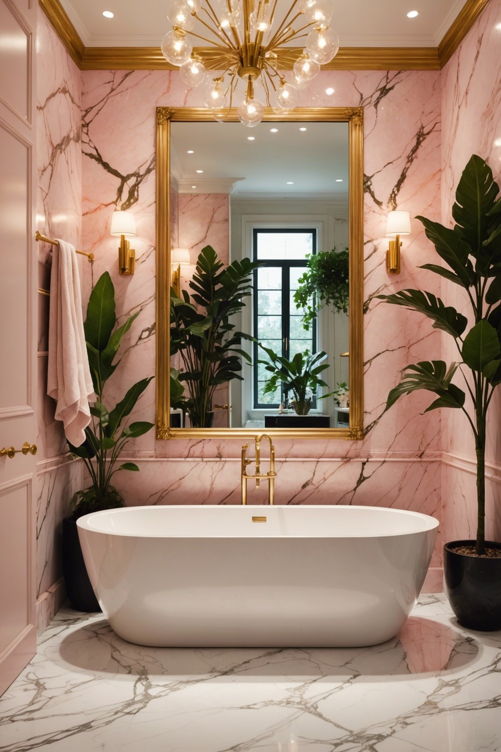 Glamorous Getaway: Pink Marble Bathroom Decor