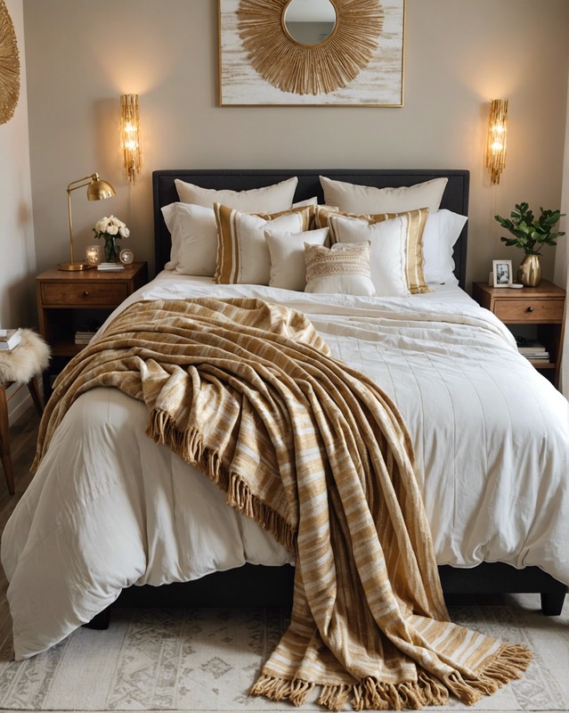 Gold and White Striped Throw