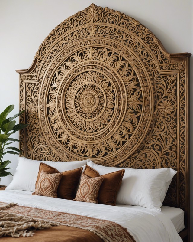 Gold and Wood Headboard with Carved Detailing
