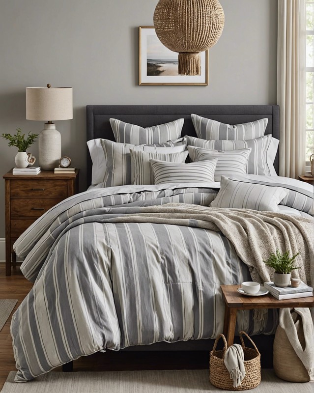 Gray and white stripe bedding