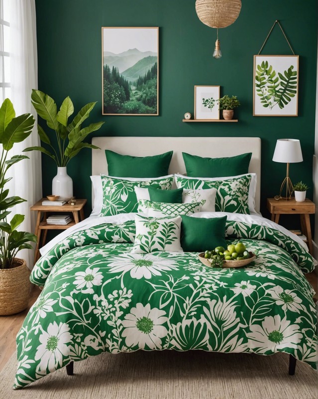 Green and White Floral Bedding