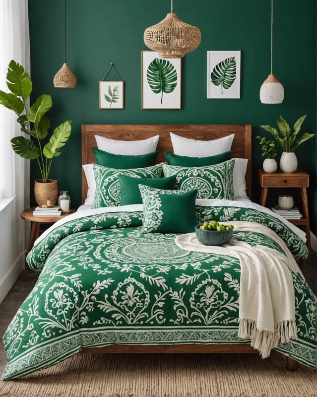 Green and White Patterned Bedding
