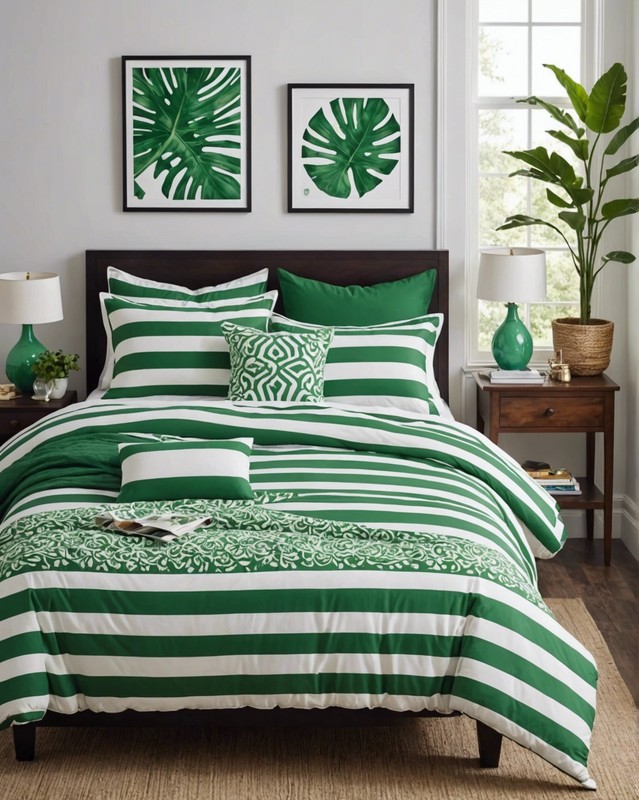 Green and White Striped Bedding