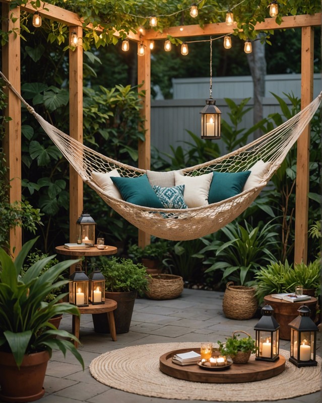 Hammock with In-Built Side Table and Lanterns