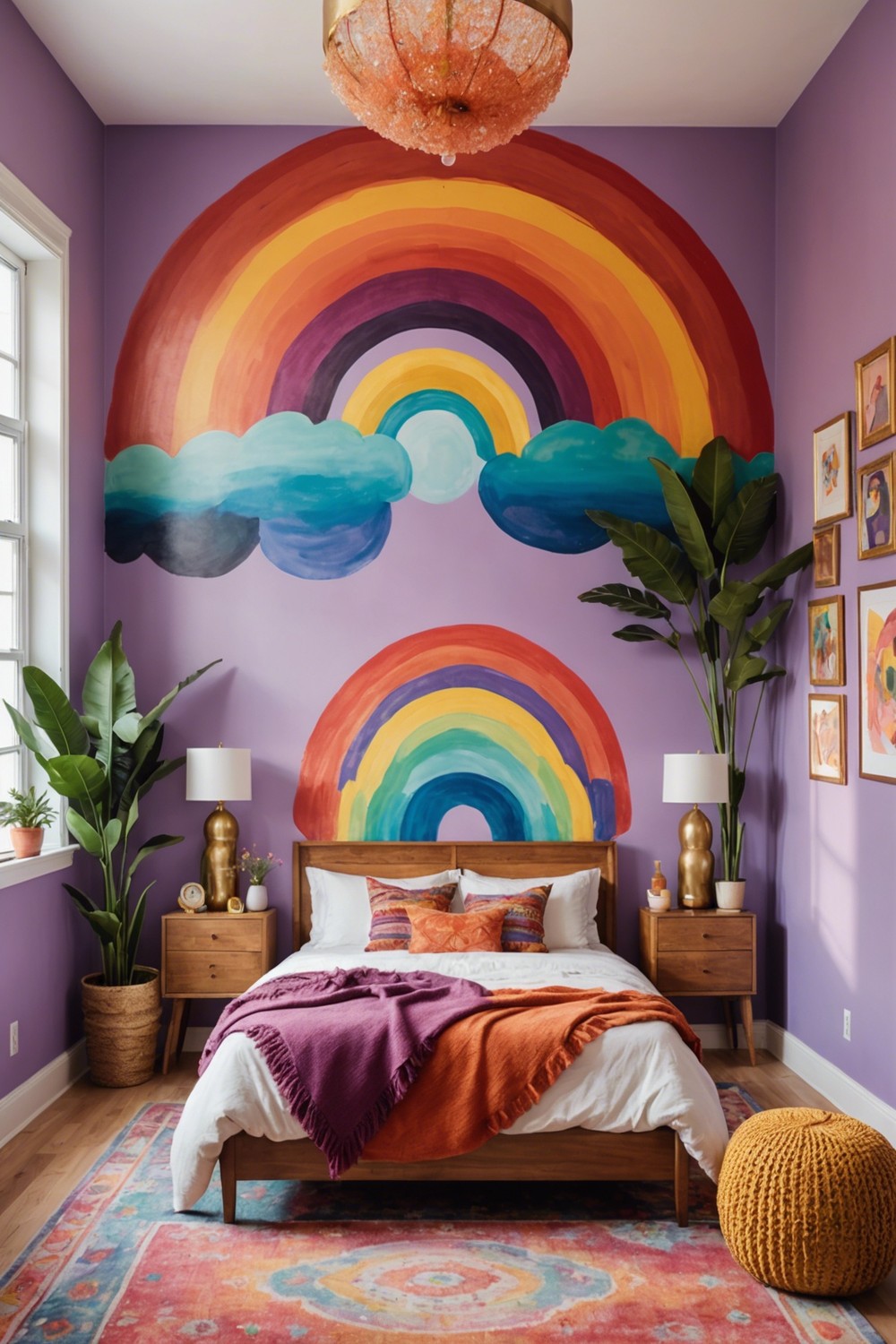 Hand-Painted Rainbow Mural on Walls