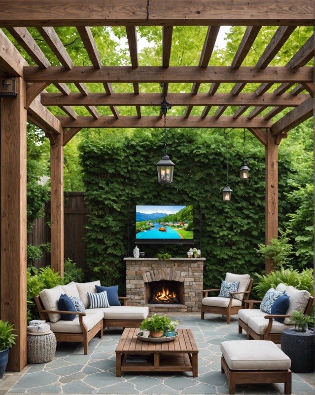 Hang a TV from a sturdy beam or pergola