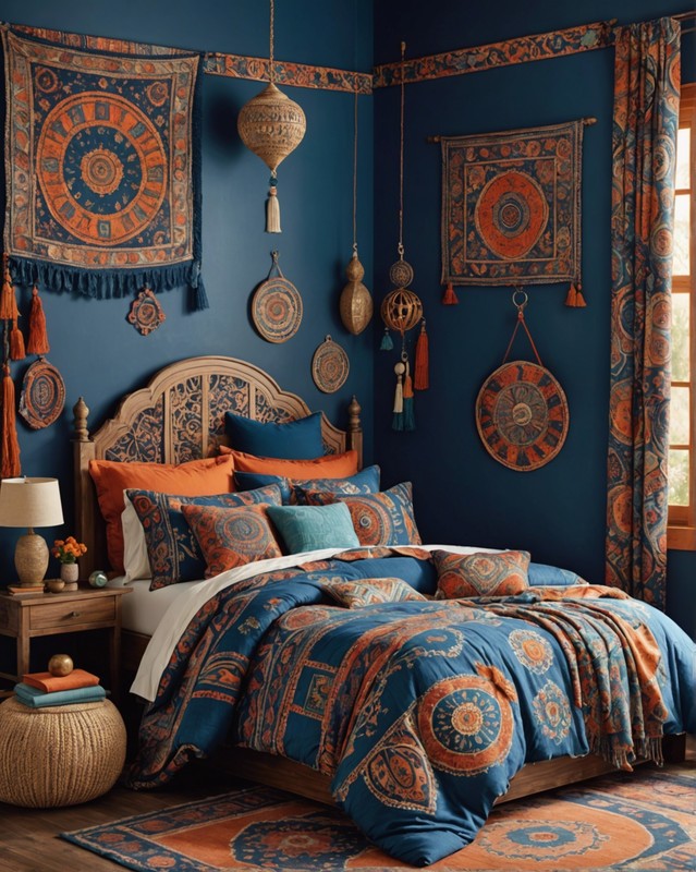 How to Use Patterns in a Blue Boho Bedroom