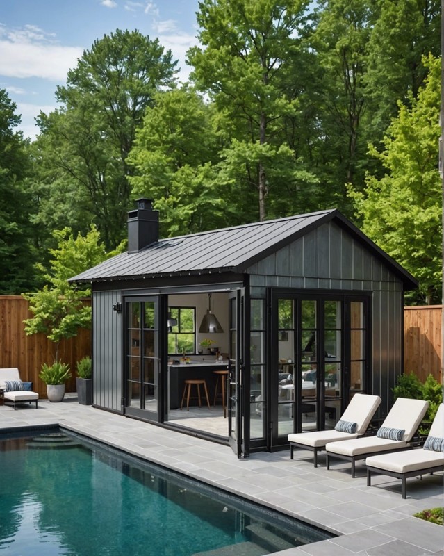 Industrial-Chic Pool House with Metal Accents