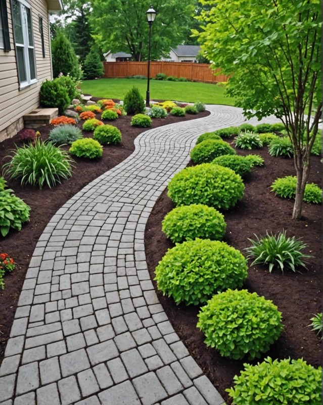 Interlocking Concrete Paver Path with Curved Lines