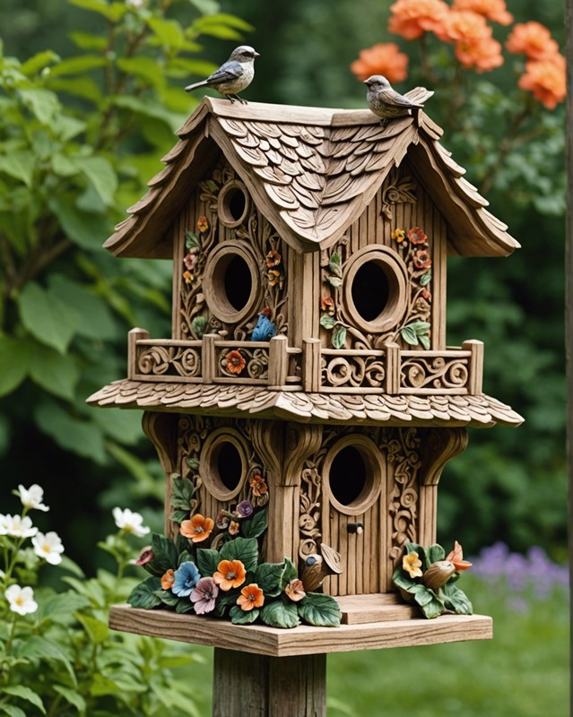 Intricate Carved Birdhouse with Floral Motifs