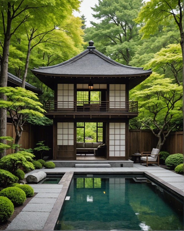 Japanese-Inspired Pool House with Shoji Screens