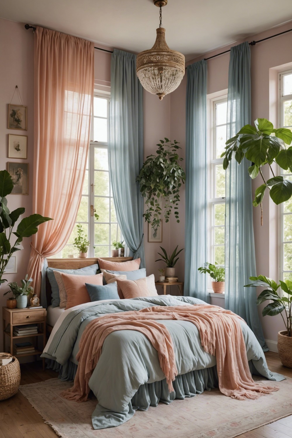 Layered Sheer Curtains in Pastel Shades