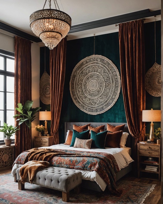 Luxe Boho Bedroom with Velvet Curtains