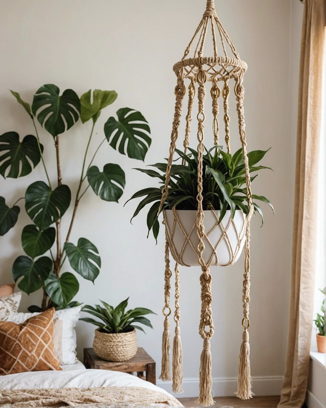 Macrame Plant Hanger with Gold Rings