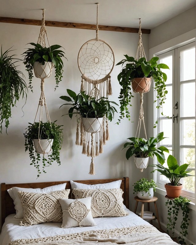 Macrame Plant Hanger with Greenery and Dream Catcher