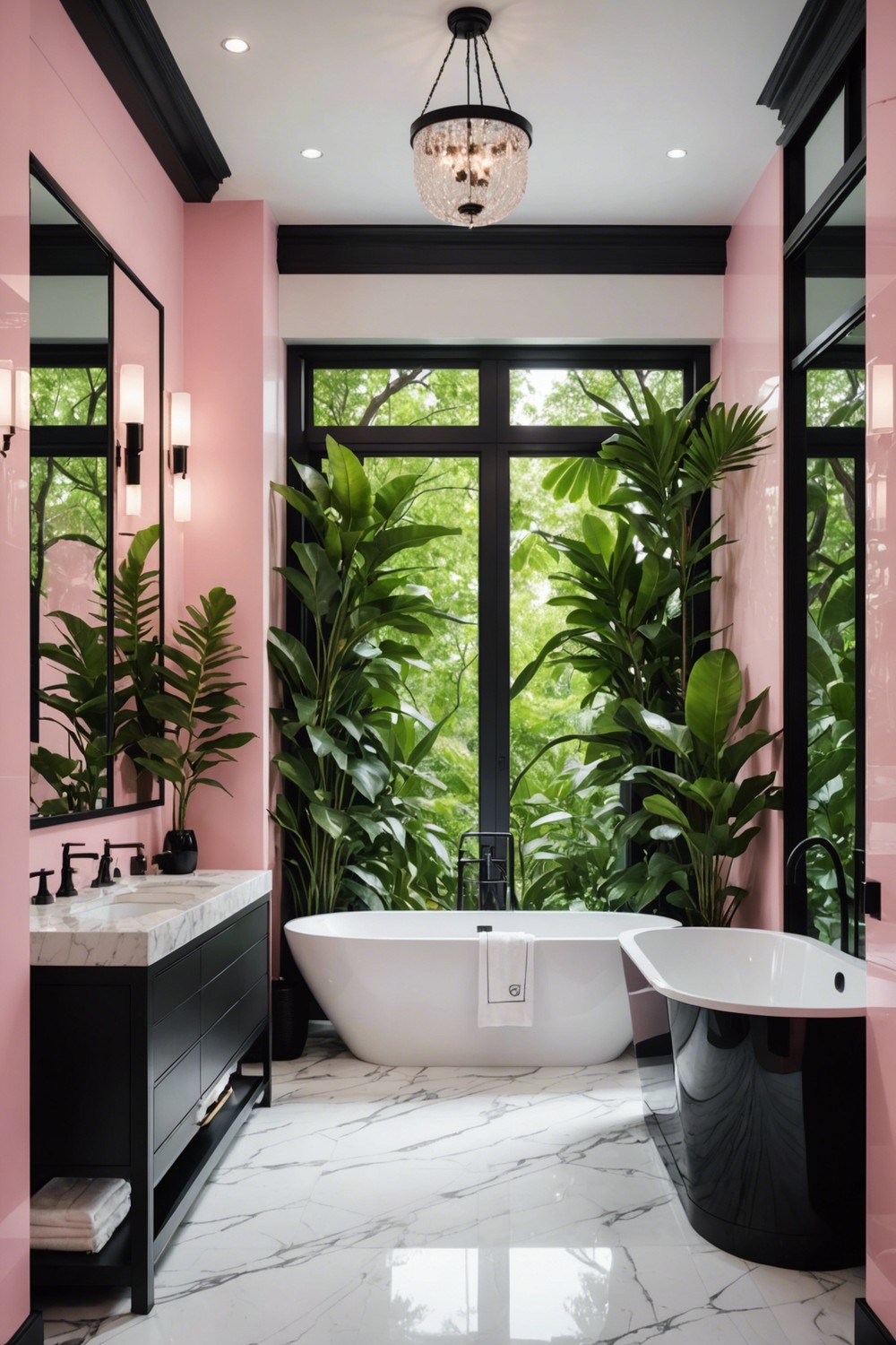 Marble Pink and Black Accent Bathroom