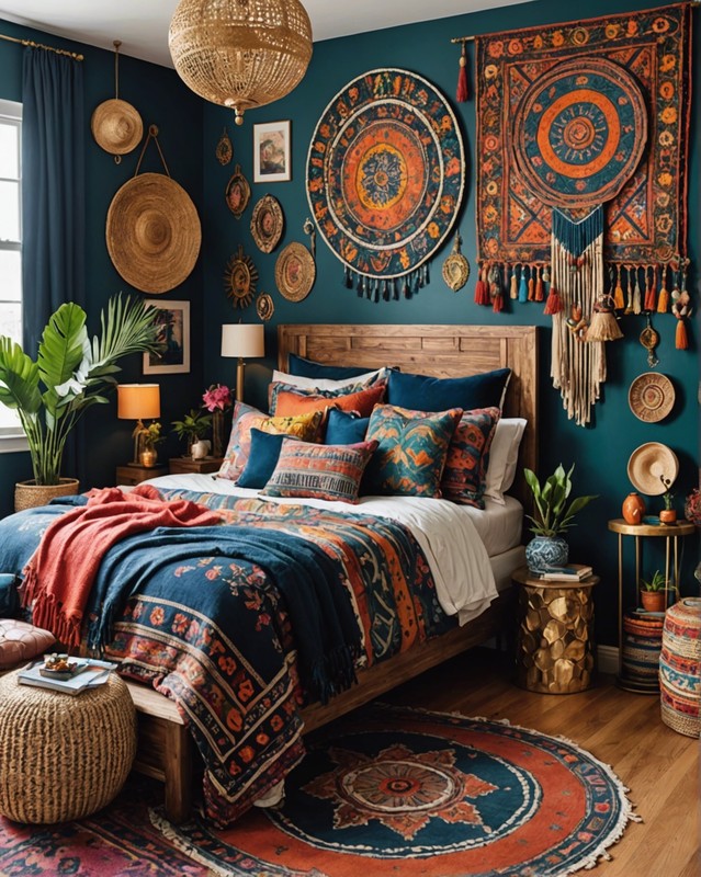 Maximalist Boho Bedroom with Bold Patterns and Statement Pieces