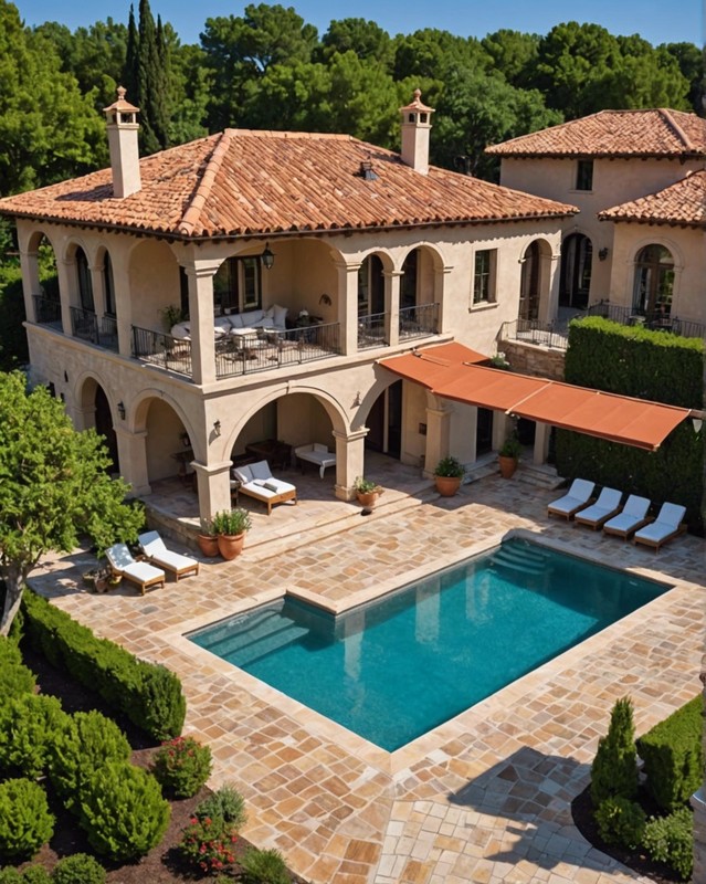 Mediterranean Pool House with a Terracotta Roof