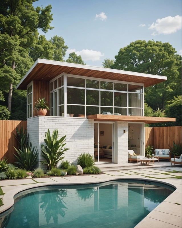 Mid-Century Modern Pool House with Decorative Block Walls