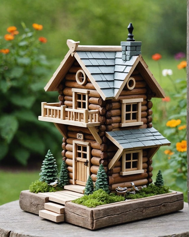 Miniature Log Cabin Birdhouse with Tiny Porch