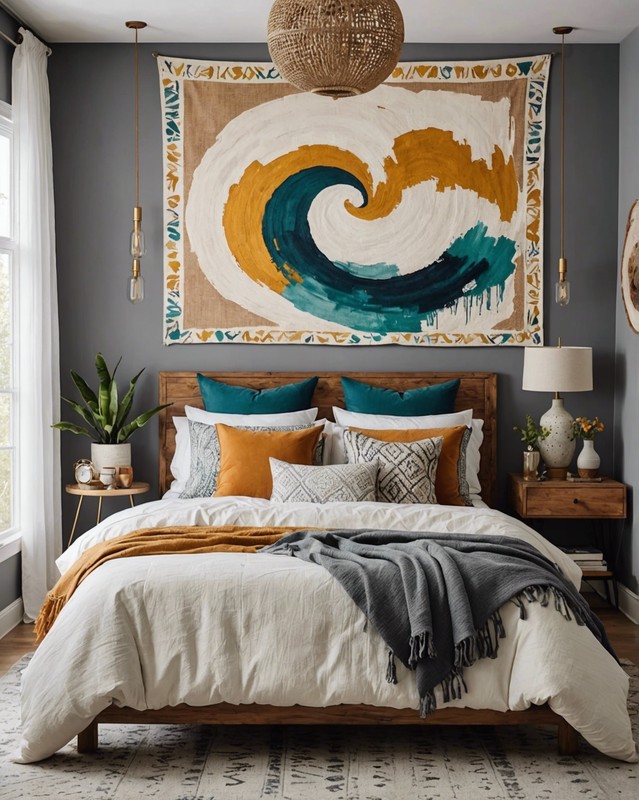 Modern Boho Bedroom with Abstract Art
