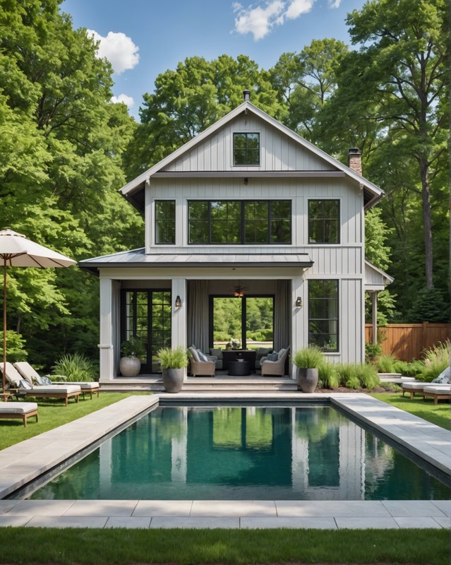 Modern Farmhouse Pool House with Metal Roof