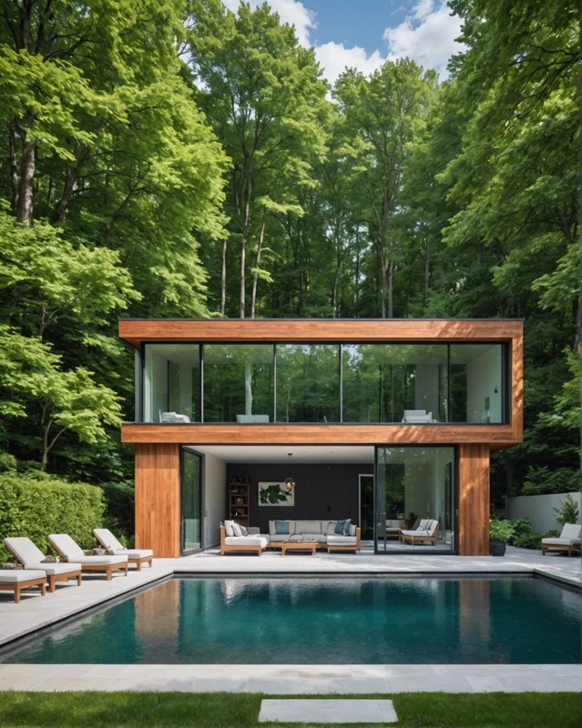 Modern Pool House with Glass Windows