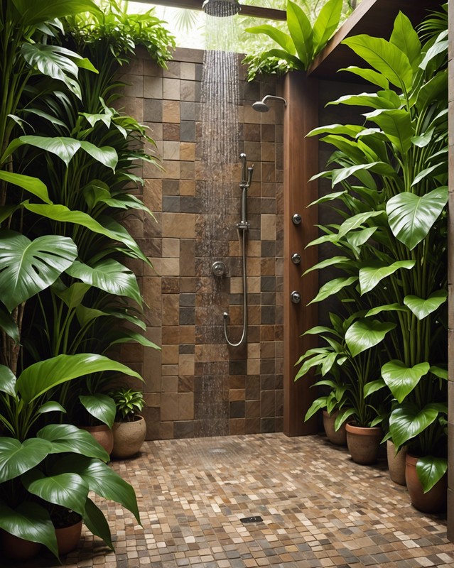 Nature-Inspired Shower Floor with Mosaic Tiles